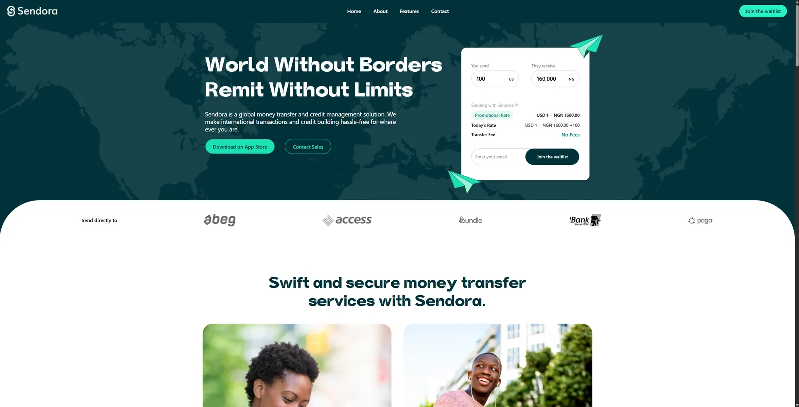 Sendora website and product interface built by Krapton